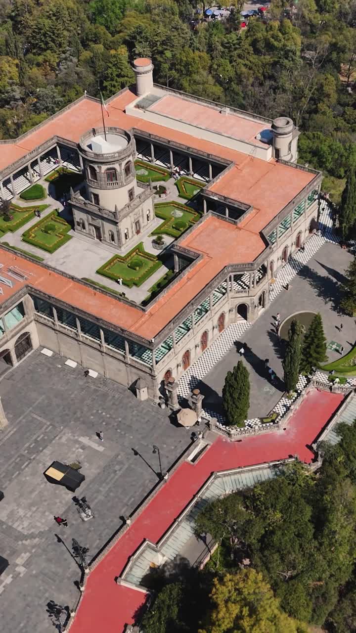 Chapultepec Castle museum in the middle of a park in Mexico. Aerial vertical