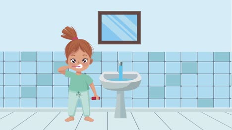 una niña cepillándose los dientes animación