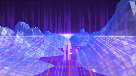 animación del paisaje digital sobre rayas y luces brillantes de colores
