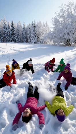 children playing and having fun in the snow on a sunny winter day