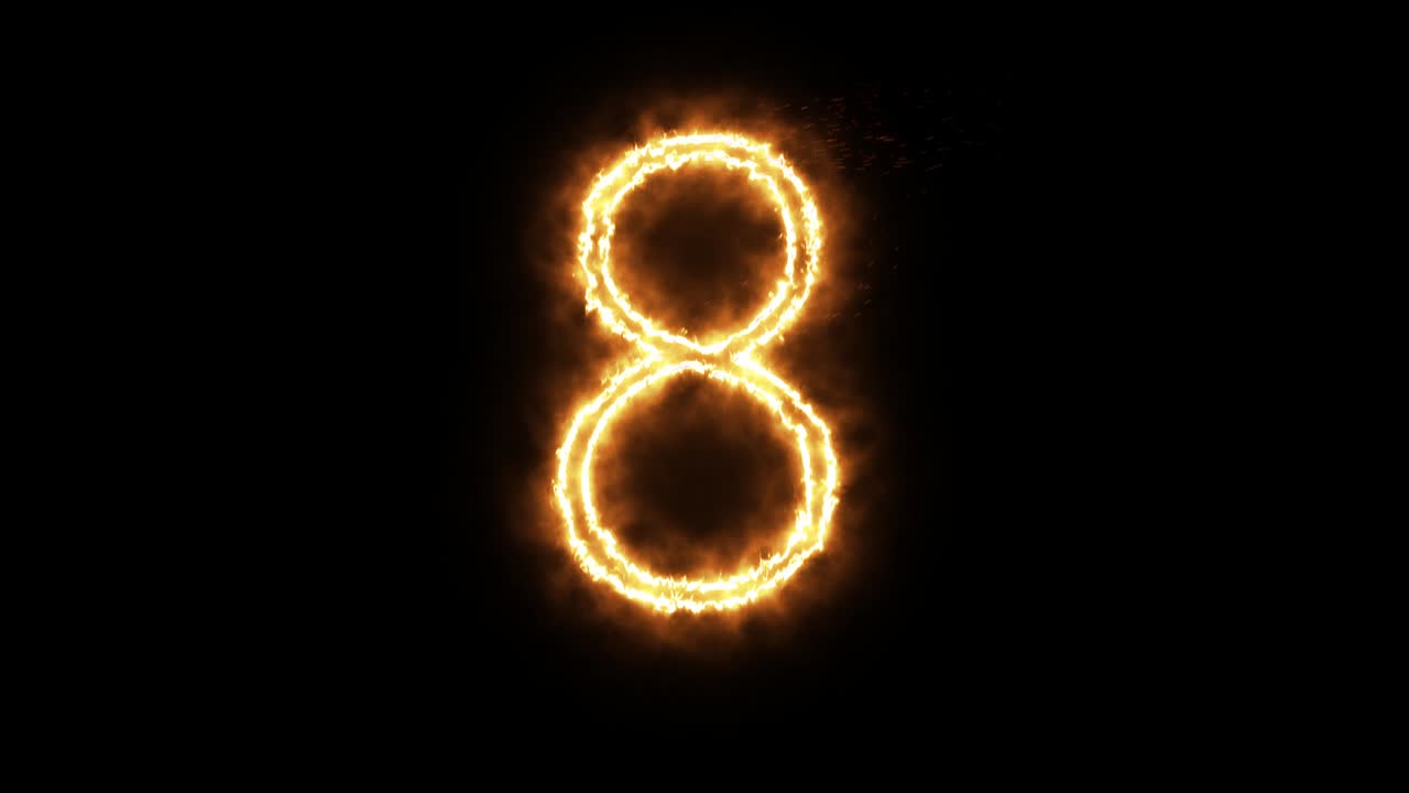 Fire number 8 of burning flame. Number eight made from fire flame.