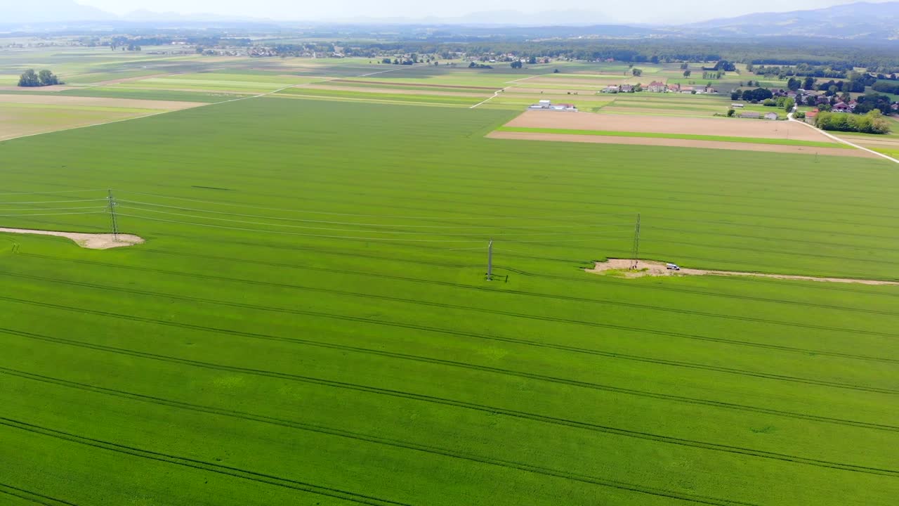 Lush green agricultural crop lands of Race Slovenia aerial