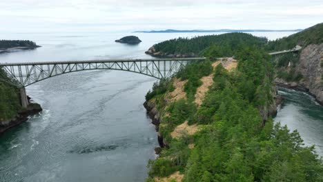 drone shot of whidbey island's deception pass state park