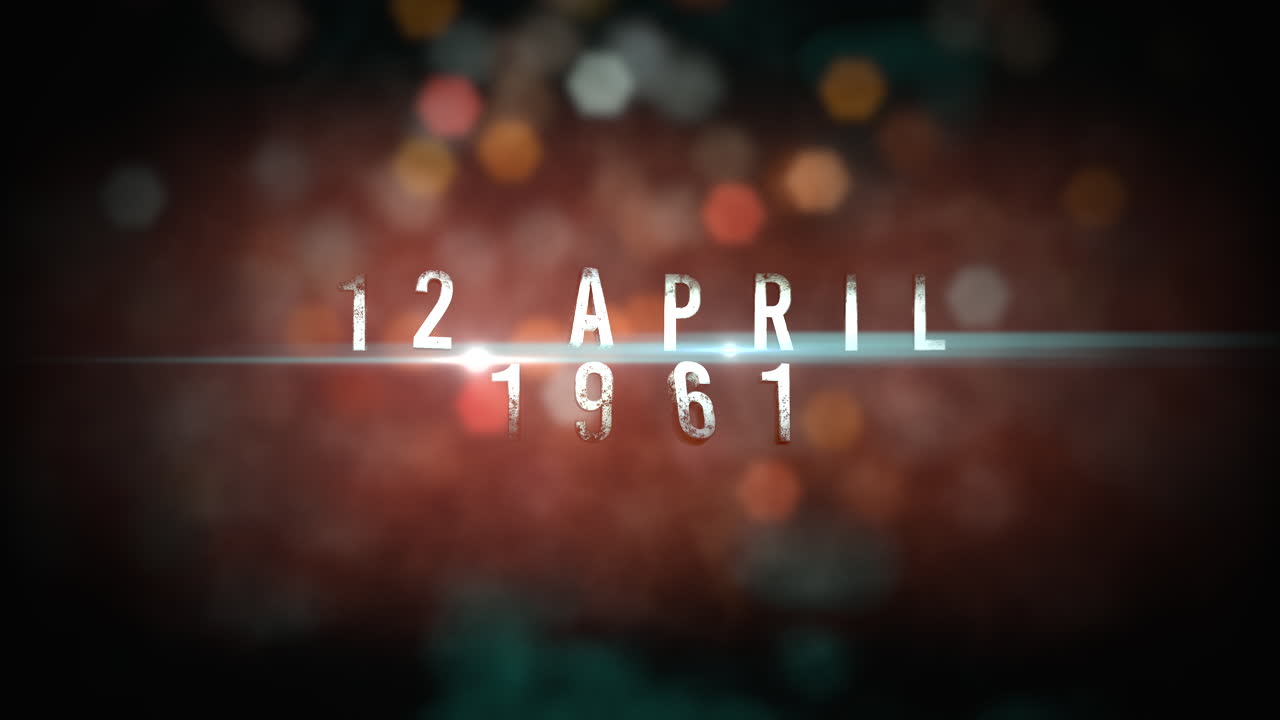 12 de abril de 1961 con confeti de colores y luz en galaxia