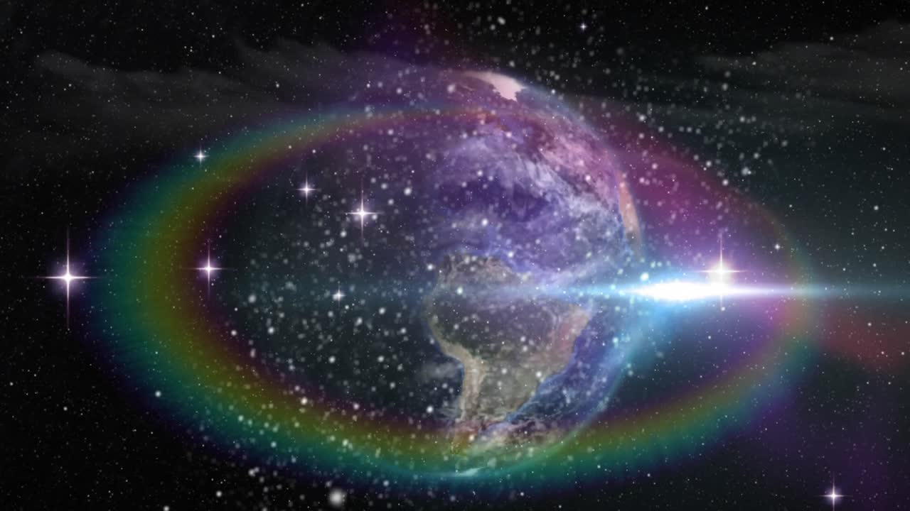 animación de puntos de luz y estrellas sobre el globo sobre un fondo negro.