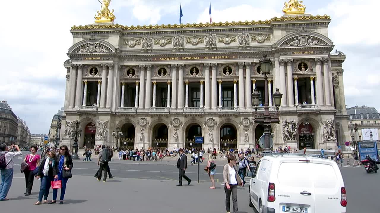 View of front facade of the Music National Academy, in Paris, France.