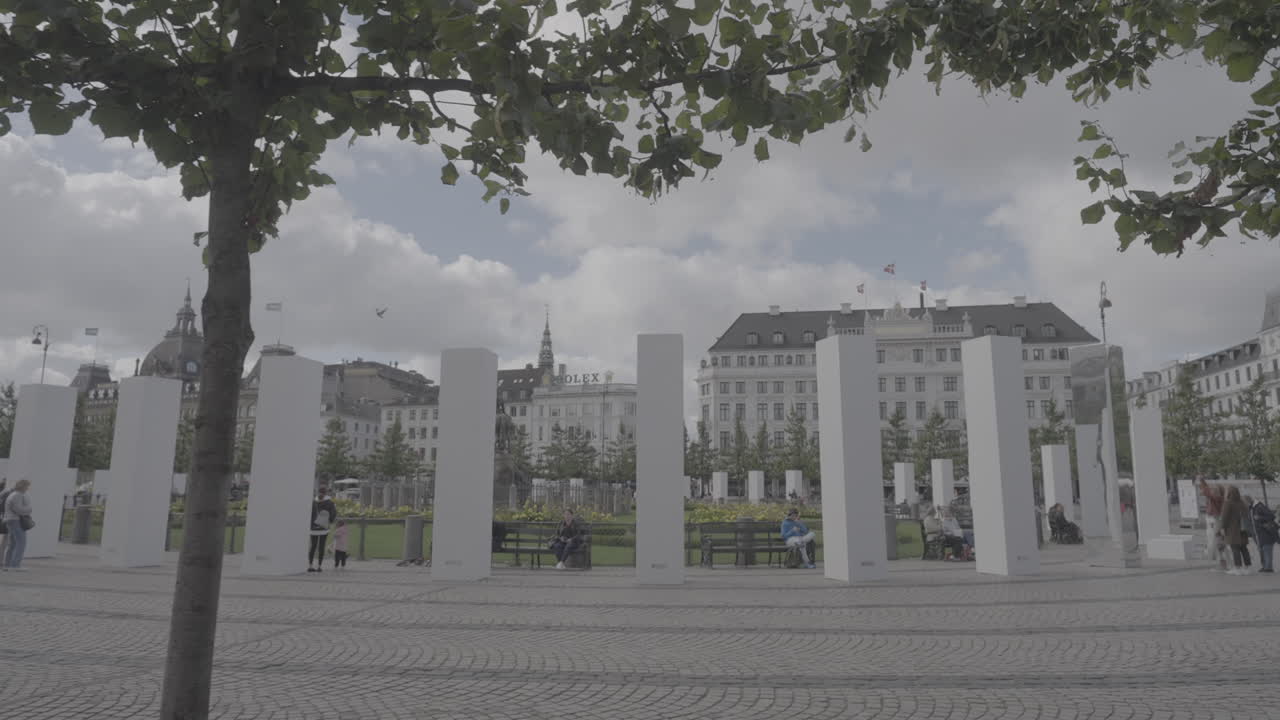 Overview of the New King's Square in Copenhagen Denmark on a cloudy day LOG