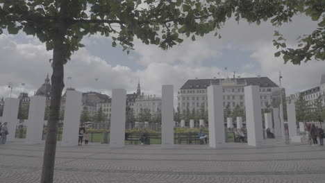 overview of the new king's square in copenhagen denmark on a cloudy day log