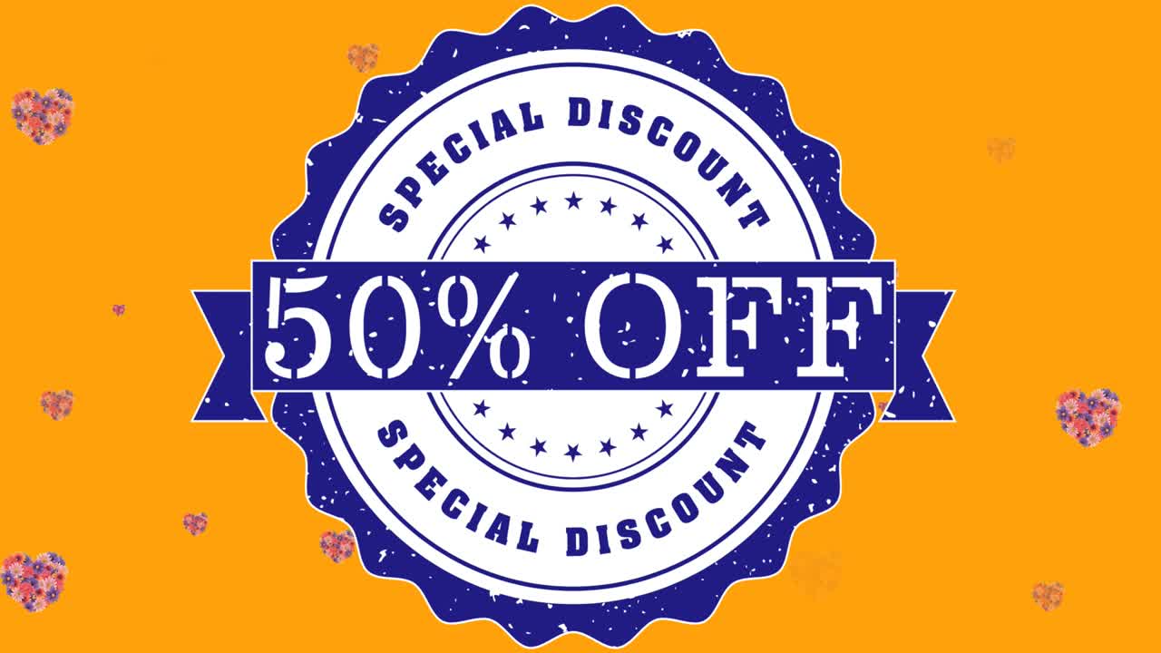 Animazione di sconto del 50% su fiori che si muovono con movimento ipnotico.