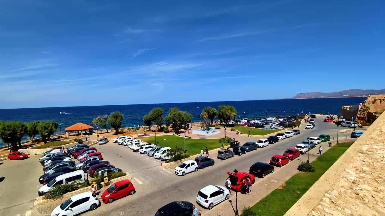 San Salvador Fortress And Talos Square In The Old Town Of Chania, Crete Greece. Aerial Panning Shot
