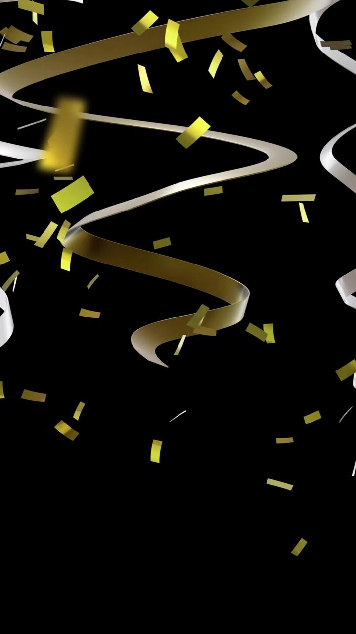 Animation of party streamers and confetti on black background