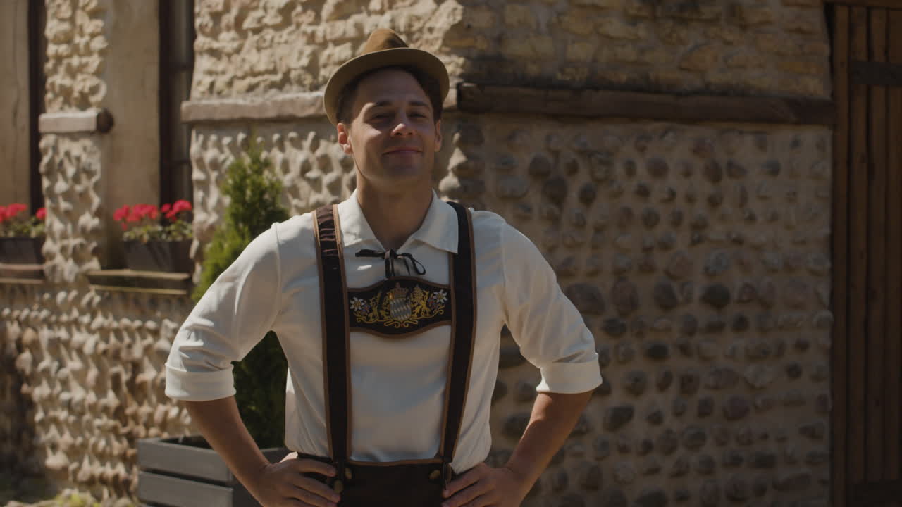 Man in Bavarian Lederhosen and Hat