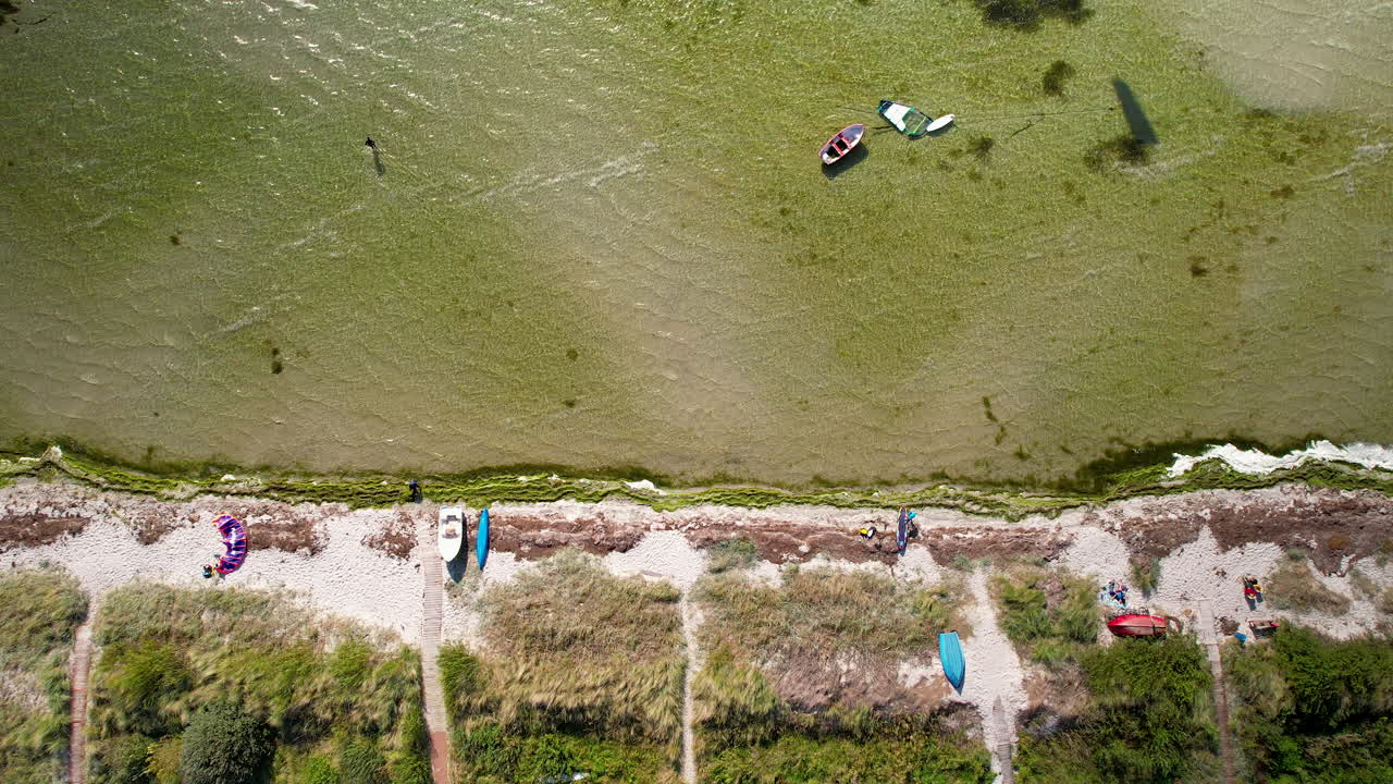 Overhead View Of Dinghy Boats At The Shore Of Kuźnica Seaside Resort In Poland