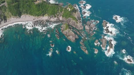 drone fly blue sea landscape in national park ashizuri-uwakai aerial view of kochi shikoku island, small white lighthouse