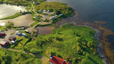 beautiful nature norway aerial view of the campsite to relax.