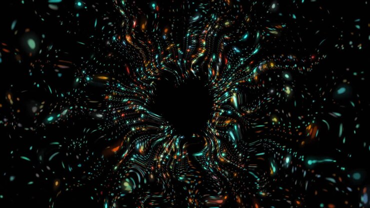 Animação de túnel de formas coloridas em um fundo preto.