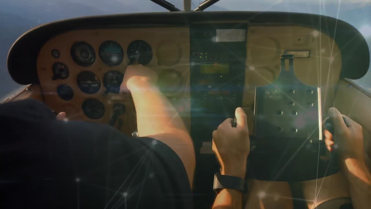 animación de la red de conexiones sobre el piloto en el avión