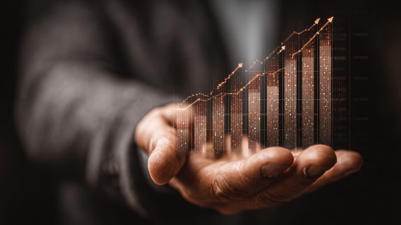 Visual Representation of Financial Growth: A Hand Grasping an Ascending Graph Demonstrating Success and Progress in Economic Metrics and Market Trends