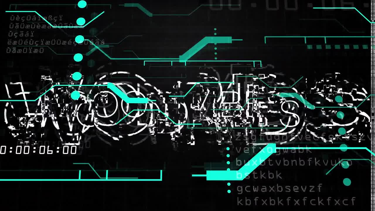 Animation of good vibes text and interference on black background