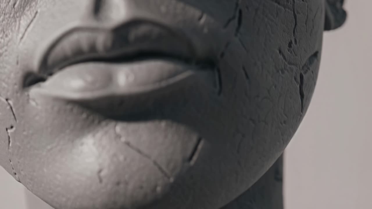 Close-up portrait of a sculpted face
