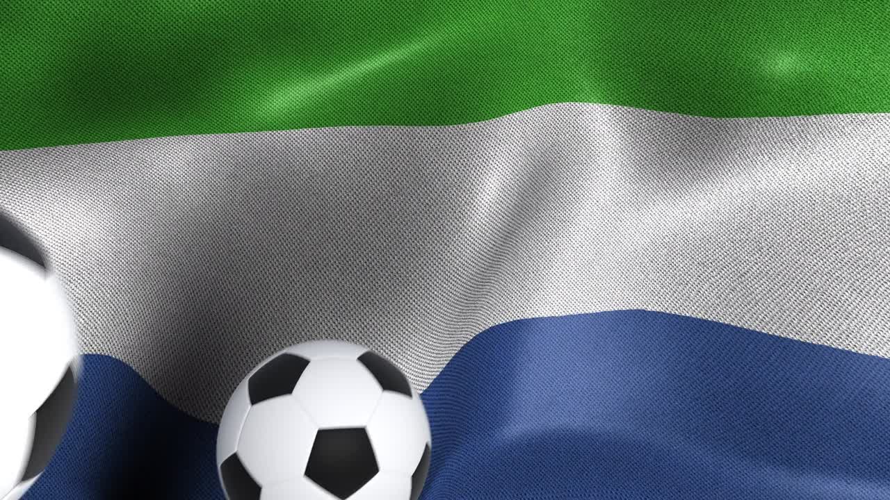 bandera de sierra leone con pelotas de fútbol