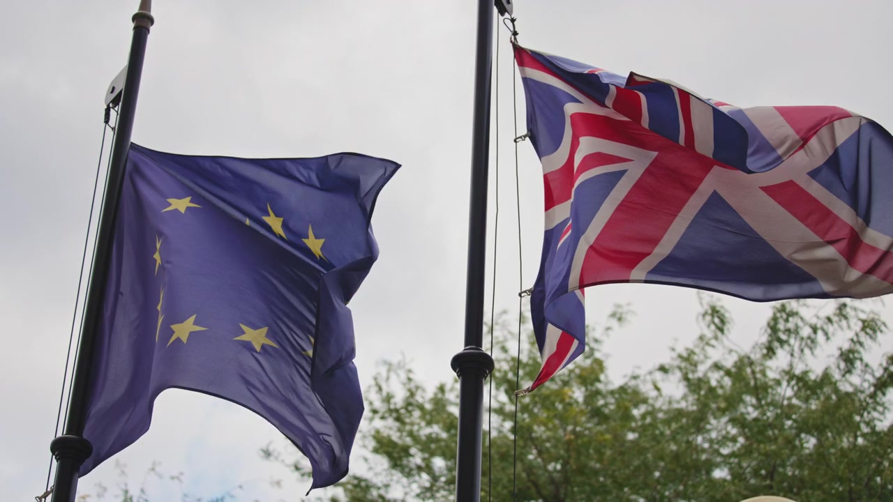 The national UK and European flags