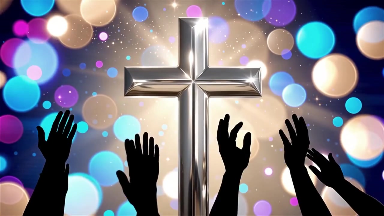 Croce Cristiana Luce Celestiale Sfondo per il Culto.