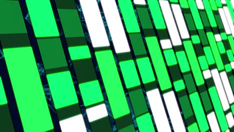 Animation-of-moving-white-and-green-squares-over-black-background