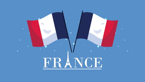 bastille day france celebration lettering with flags crossed