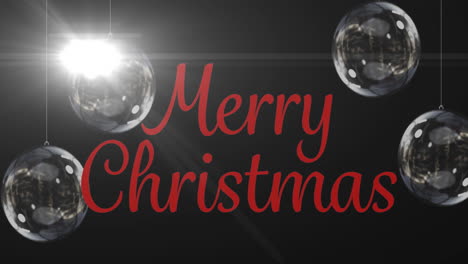 animación del texto de feliz navidad sobre bolas