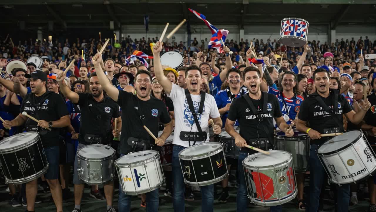 Energetic Crowd of Drummers Celebrates with Passionate Rhythm and Joyful Shouts at a Vibrant Live Event, Capturing the Excitement of Music and Community Spirit