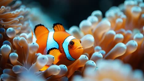 clownfish in anemones. clownfish explore vibrant sea anemones in a reef environment, showcasing their bright colors and unique habitat.