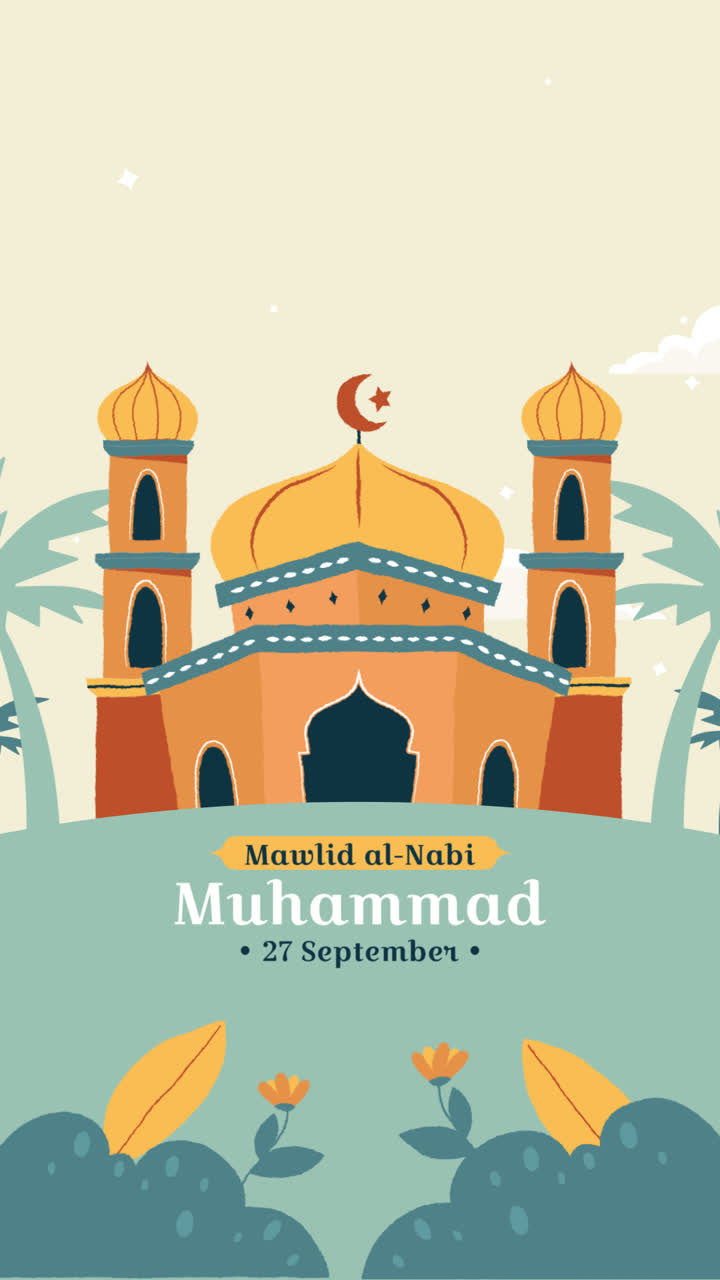 motion graphic de ilustración plana para la celebración de la fiesta islámica mawlid al-nabi