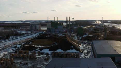 drone shot of an industrial pulp and paper cellulose mill in thurso canada