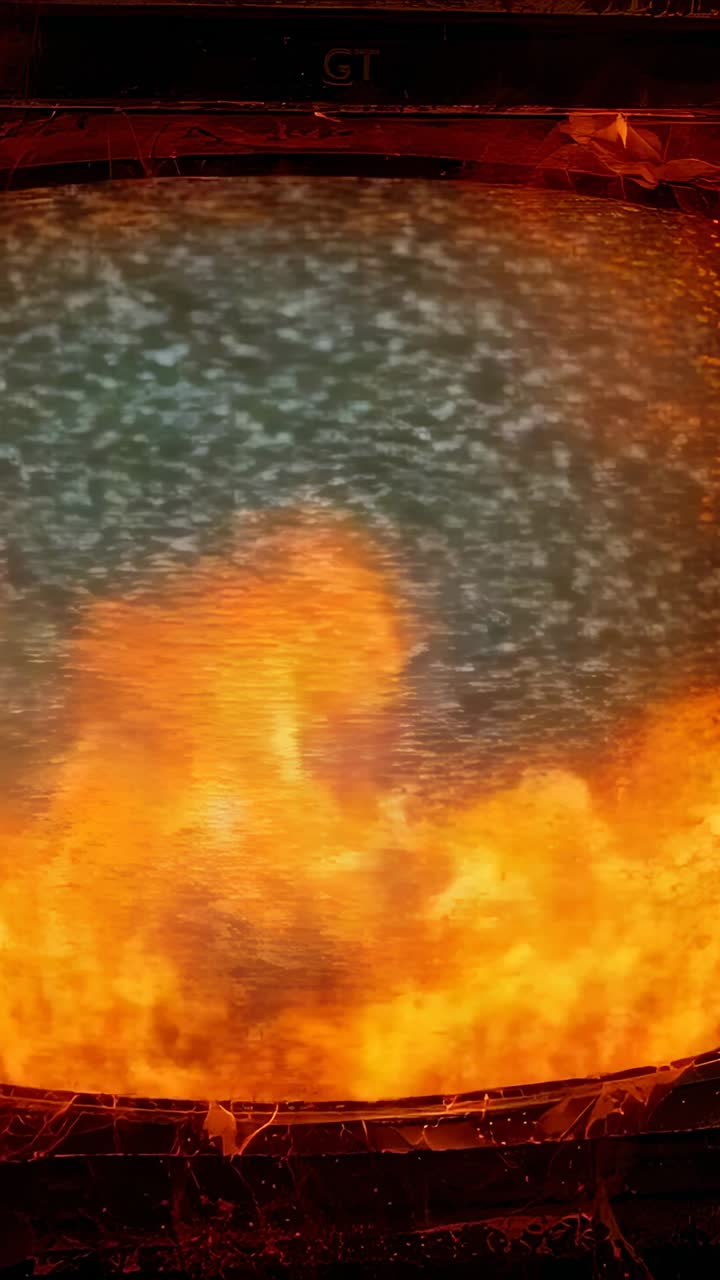 Vertical video: Playing TV on start, showing flames rising, settling in dark room for demo, GT logo