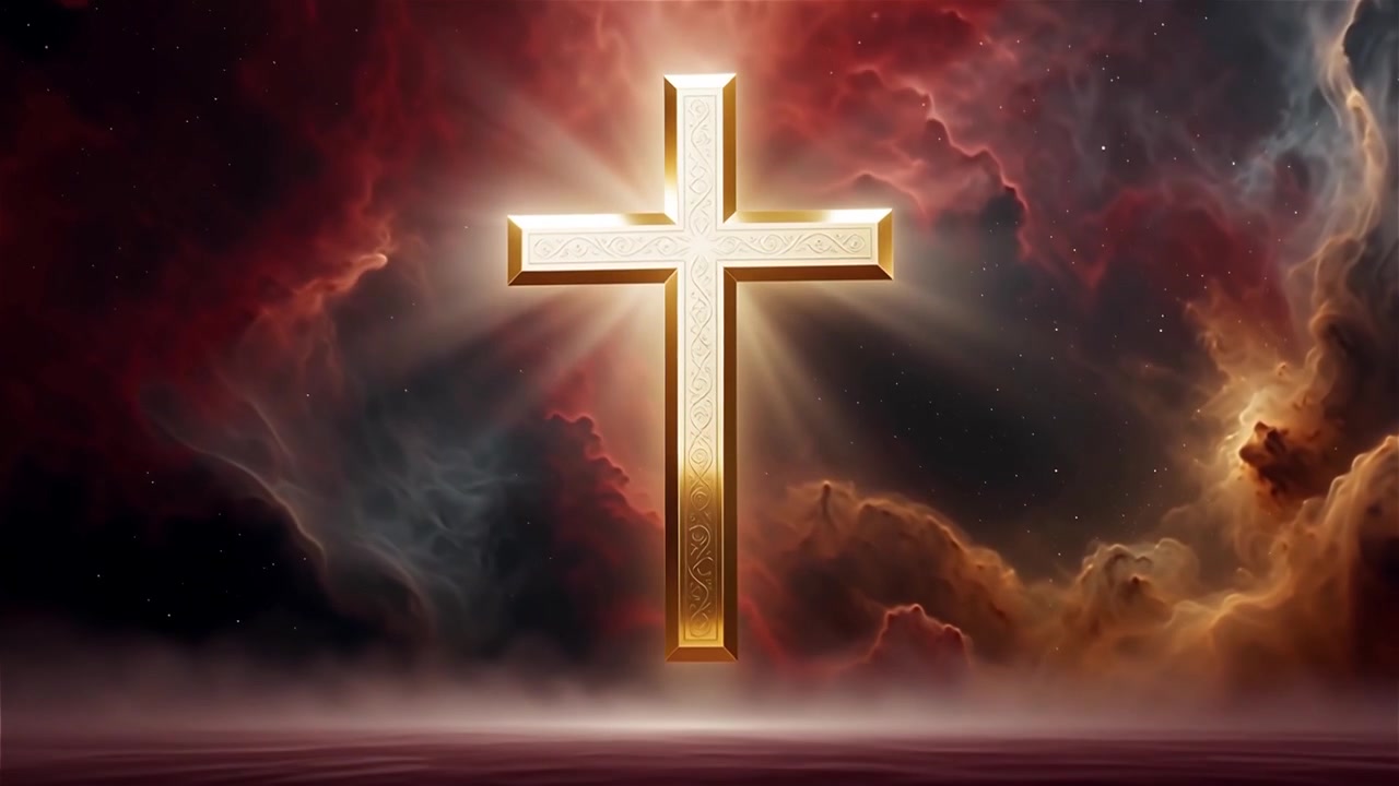Croce Cristiana Luce Celestiale Sfondo per il Culto.