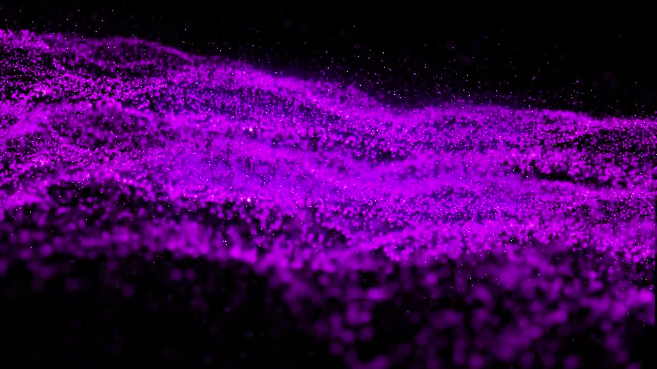 Animazione di onda digitale viola brillante su sfondo nero con spazio per il testo