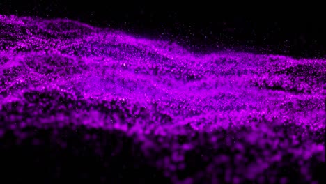 Animation-of-glowing-purple-digital-wave-against-black-background-with-copy-space