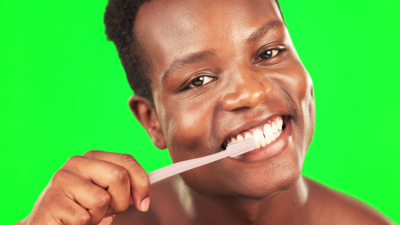Black man, face and toothbrush