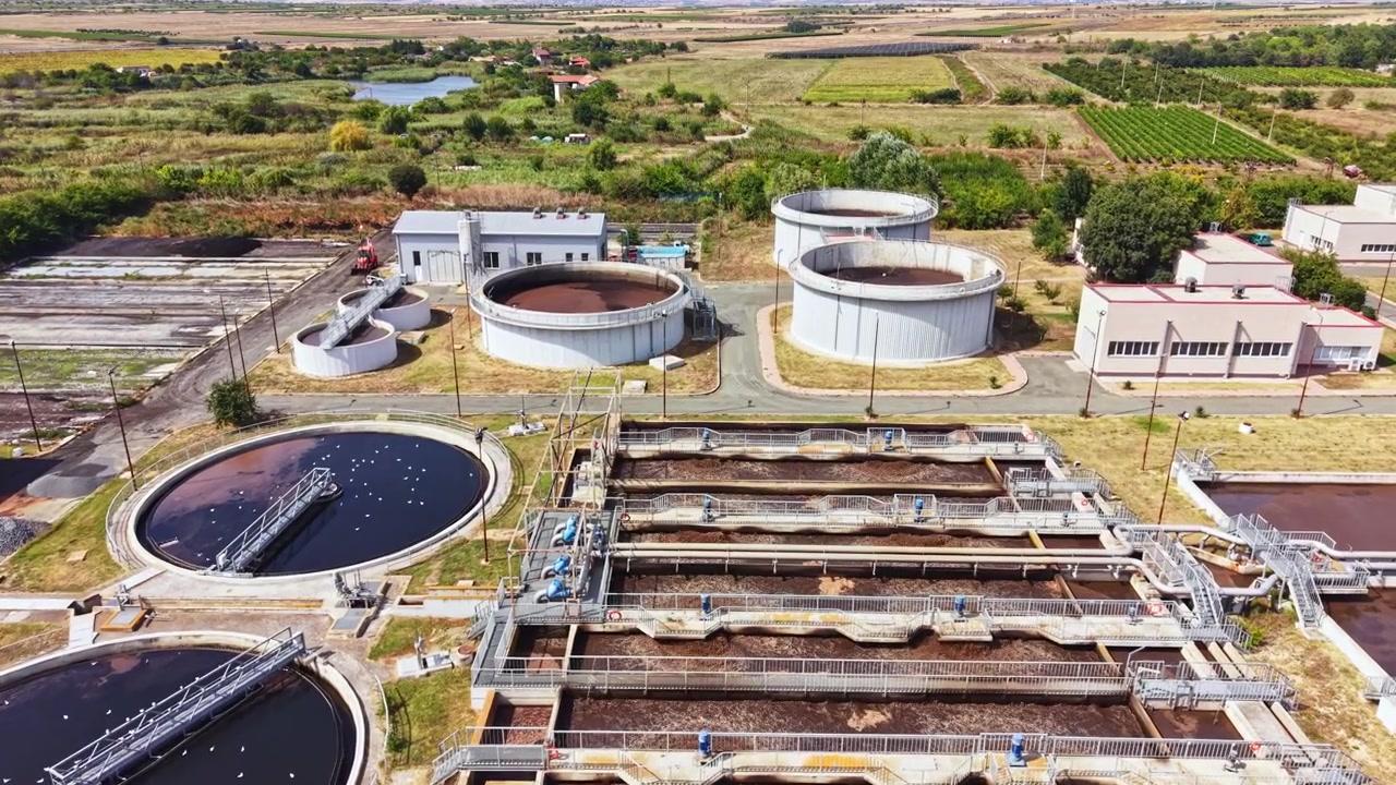 Aerial View of Industrial Wastewater Treatment Plant Facility