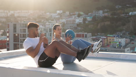 couple, workout and fitness with ball