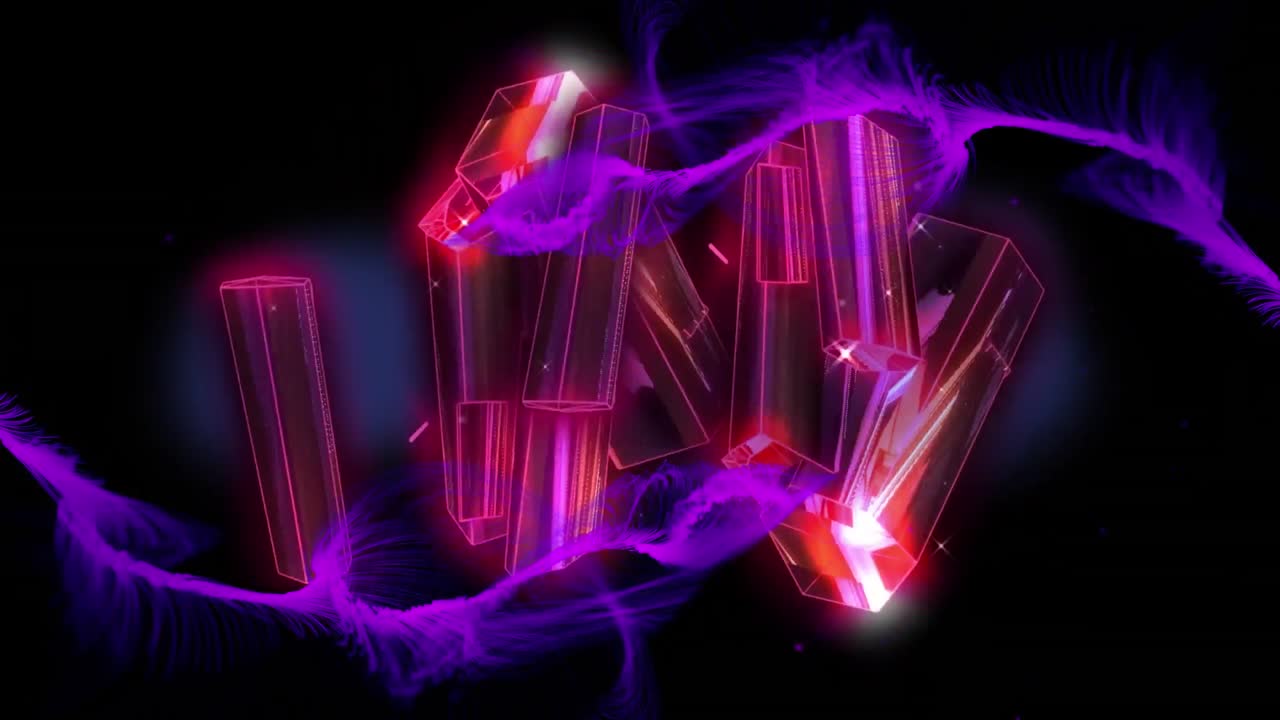 animación de vapor púrpura sobre un grupo brillante de formas rosadas brillantes, moviéndose en negro