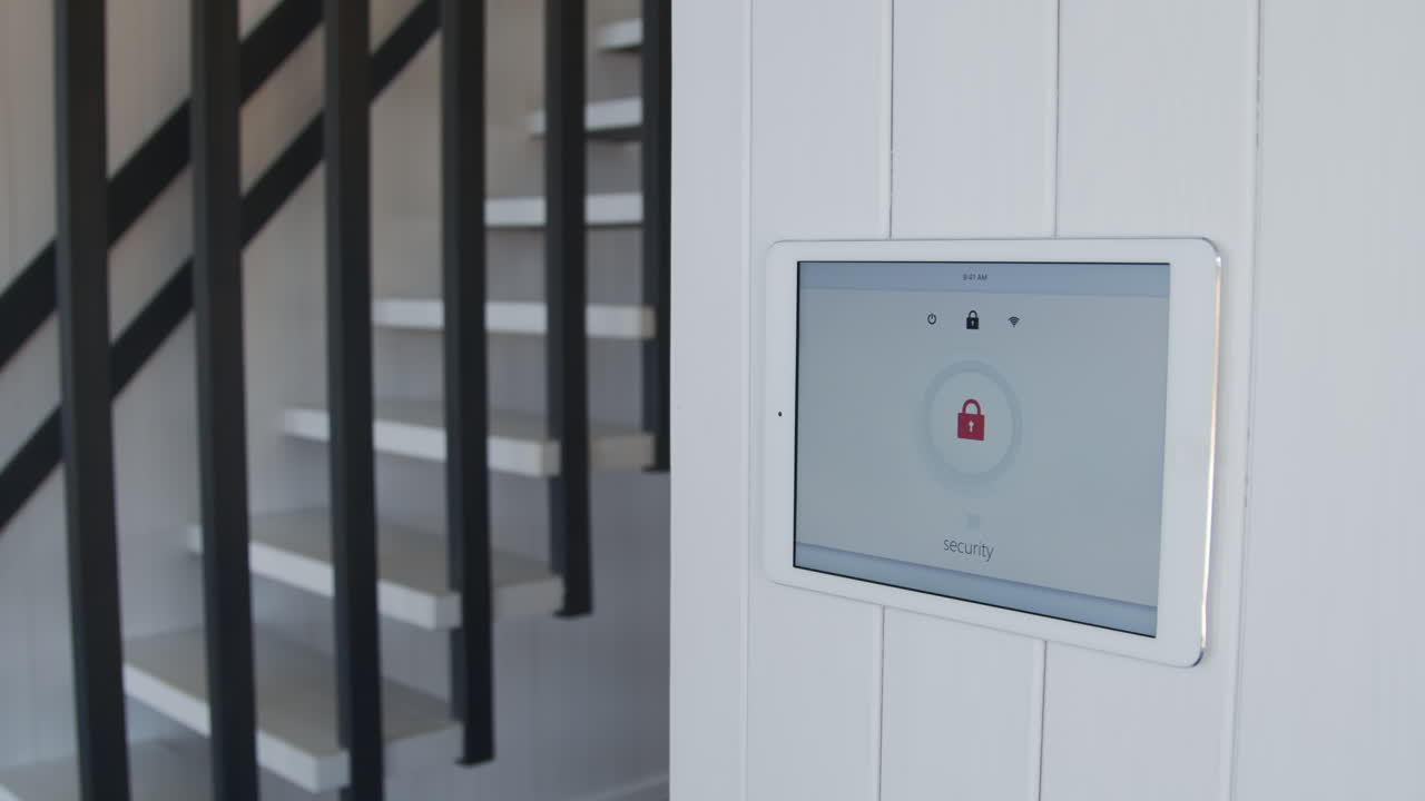 Woman Entering House with Home Security System