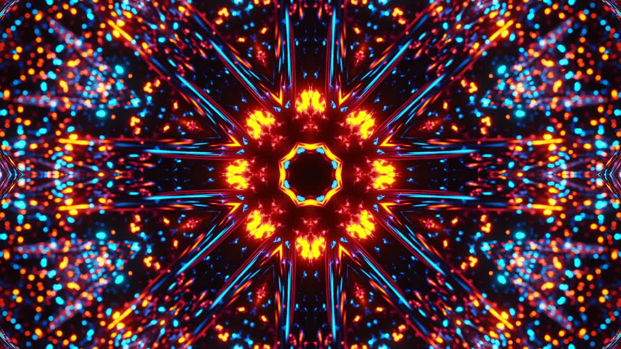 patrón abstracto colorido con estrellas y luces. caleidoscopio vj bucle