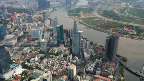 aerial view of ho chi minh, high view to downtown and saigon river
