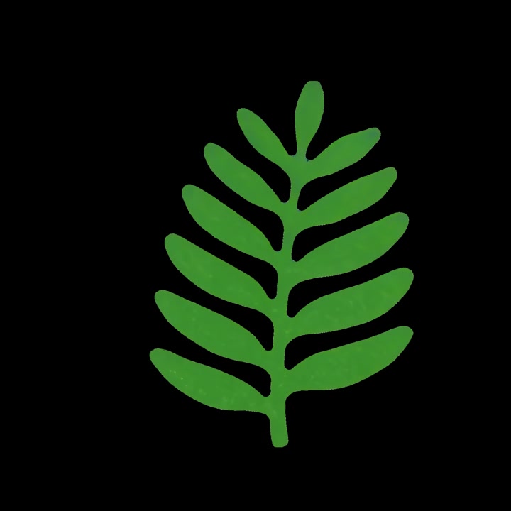 Animated Green Fern Leaf Swaying on Black Background