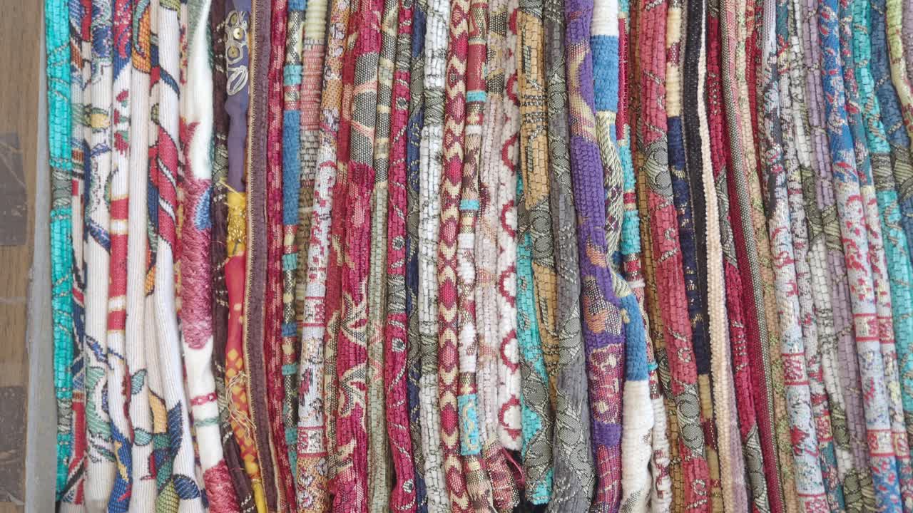 Colorful Vertical Fabric Strips with Diverse Patterns