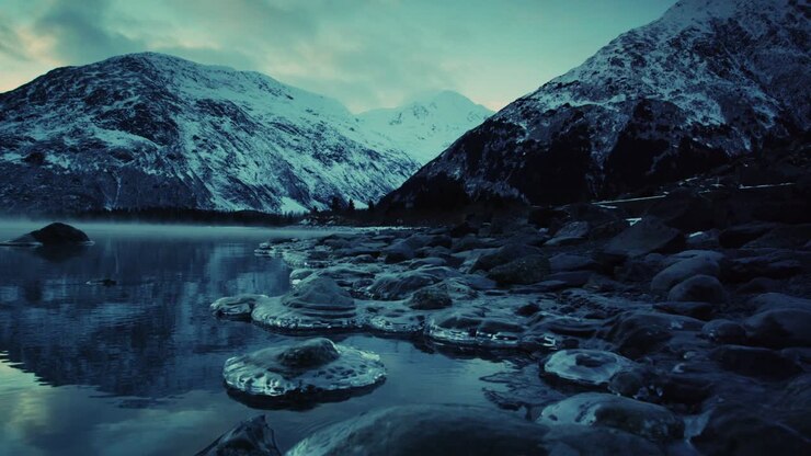 See nahe Portage, Alaska, an einem kalten, bewölkten Tag