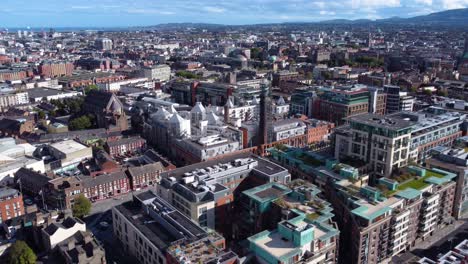 aerial approaching shot of dublin city center