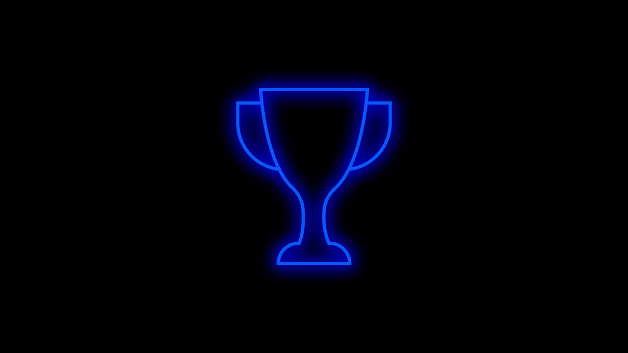 Contorno neon blu animato di un'icona trofeo